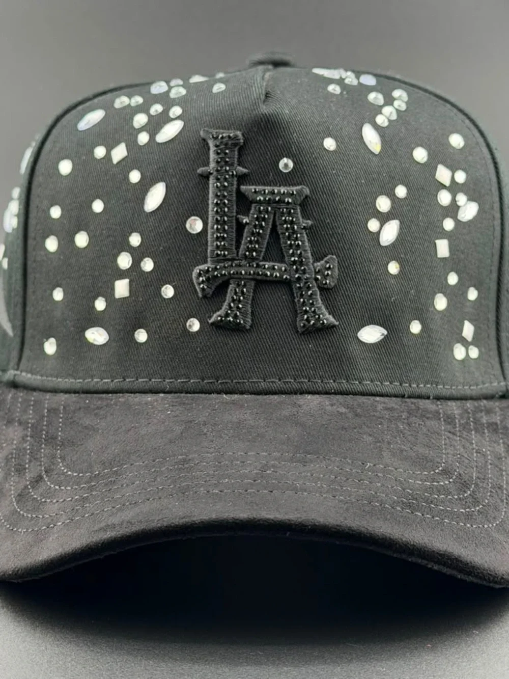 Black Rhinestone LA Baseball Cap